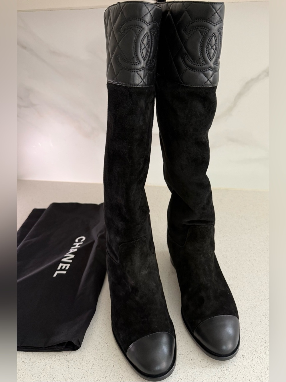 Chanel ‘23 Knee High Boots Black Leather/Suede